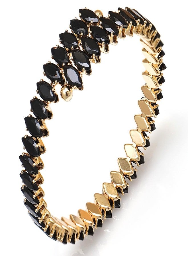 Wovanoo Rhinestone Cuff Bracelet Cubic Zirconia Tennis Bracelets Open Adjustable Bangle for Women Gold Black - Image 1